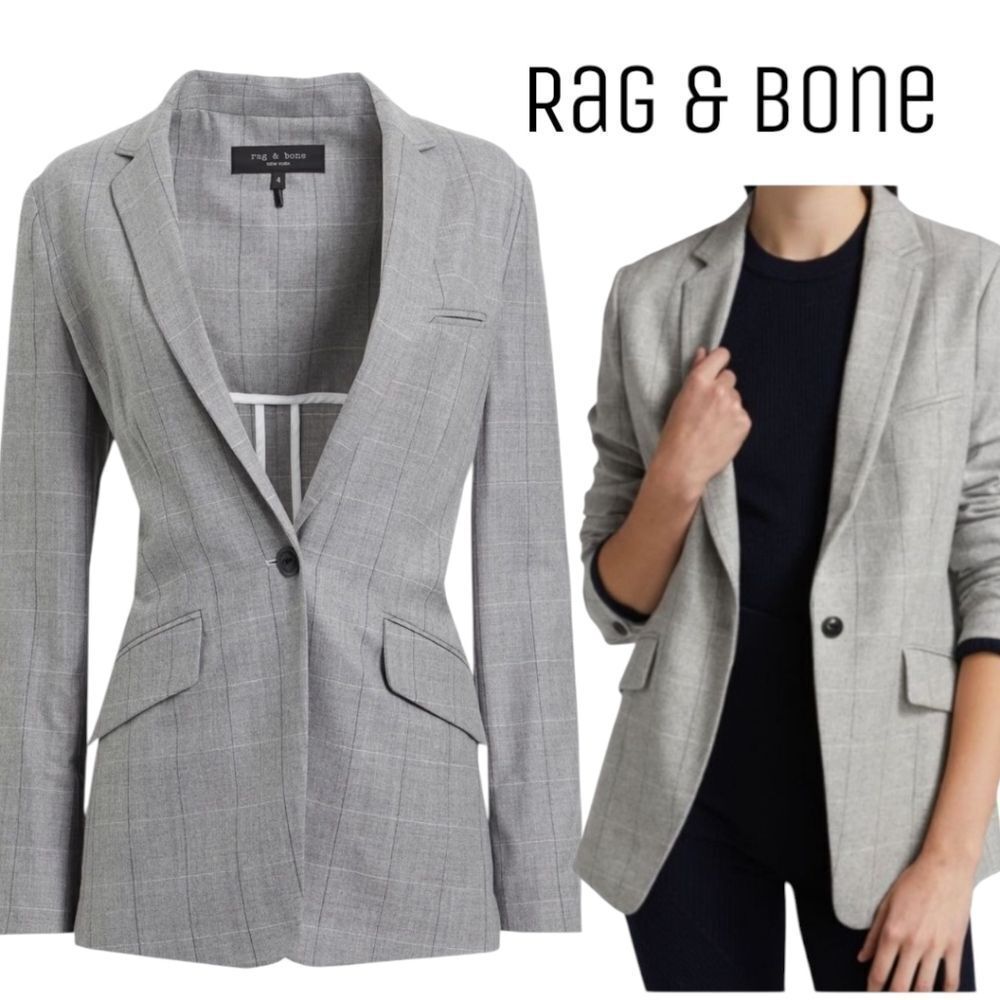 Rag & Bone Grey Andre Checked Wool Blazer S